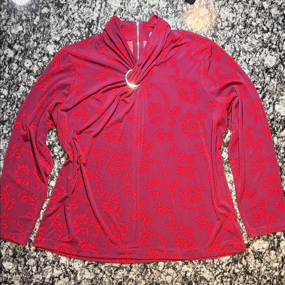 Liz Claiborne Red Floral Long Sleeve Blouse